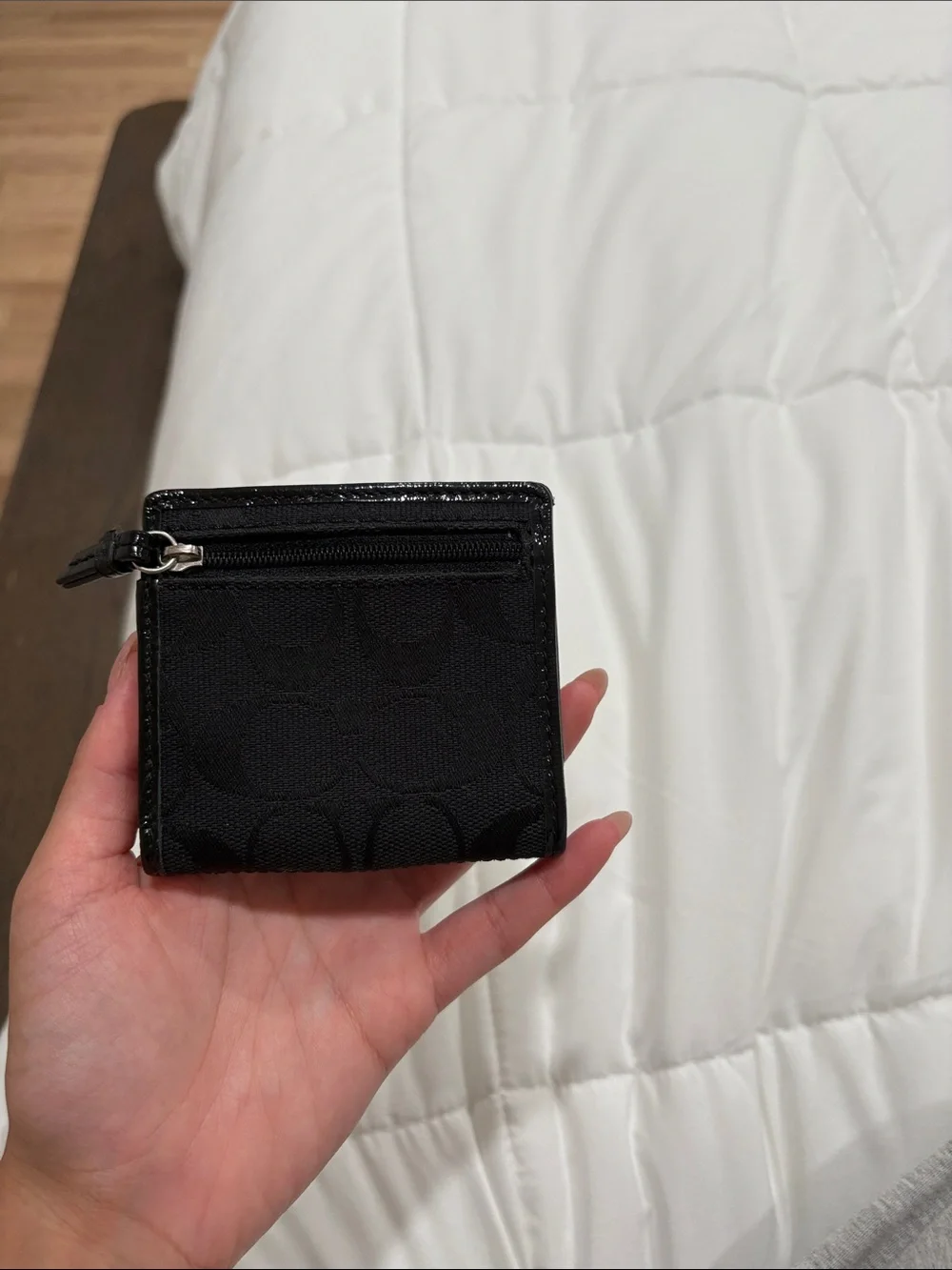 Coach Black Signature Card Sleeve with Leather Trim
